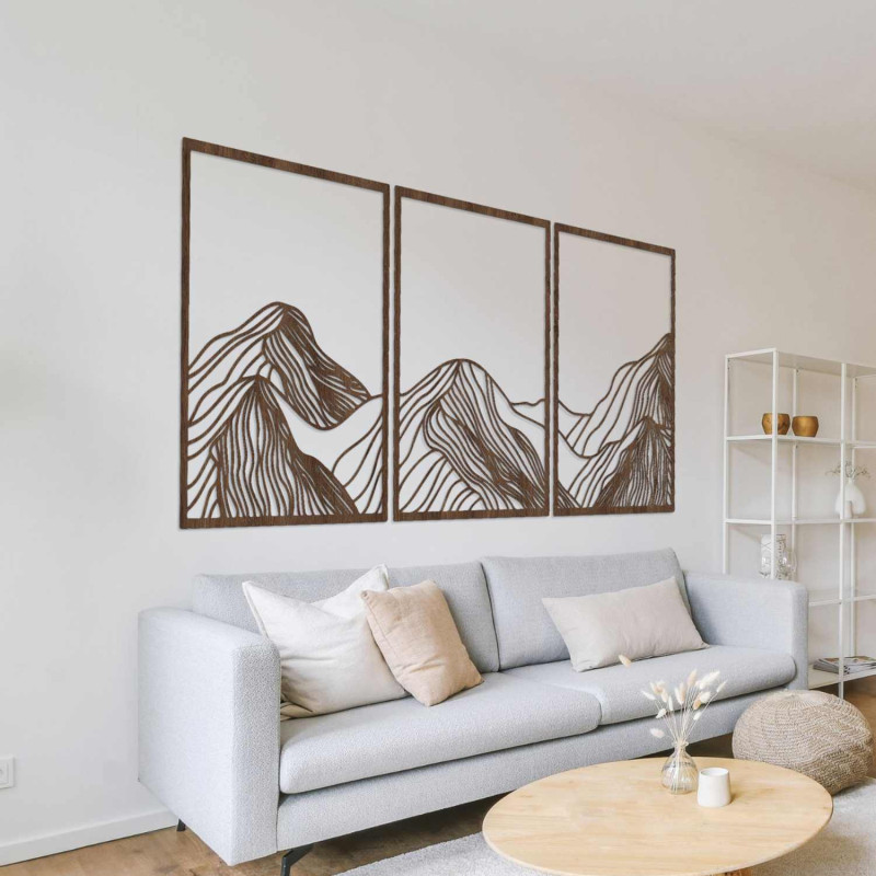 Dieses wunderschöne dreiteilige Holzbild fängt die Schönheit der Natur in einem minimalistischen und dennoch raffinierten Stil e