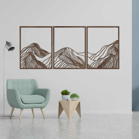 Dieses wunderschöne dreiteilige Holzbild fängt die Schönheit der Natur in einem minimalistischen und dennoch raffinierten Stil e