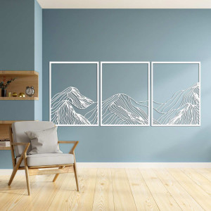 Dreiteiliges Bergpanorama-Gemälde – moderne Wanddekoration aus Holz für das Wohnzimmer 2