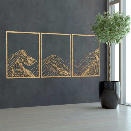 Dreiteiliges Gemälde eines Holzbergs – minimalistische Inneneinrichtung