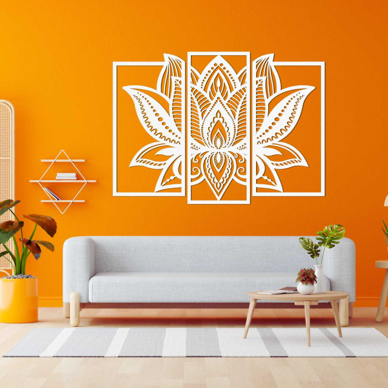 Modernes Lotus-Mandala an der Wand – harmonische Dekoration für das Wohnzimmer