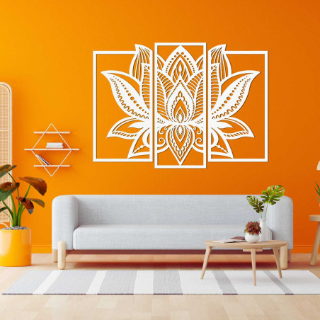 Modernes Lotus-Mandala an der Wand – harmonische Dekoration für das Wohnzimmer
