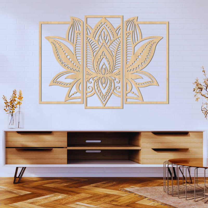 Modernes Lotus-Mandala an der Wand – harmonische Dekoration für das Wohnzimmer
