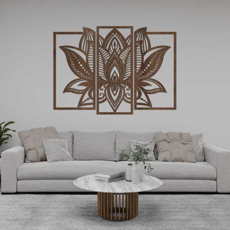 Modernes Lotus-Mandala an der Wand – harmonische Dekoration für das Wohnzimmer