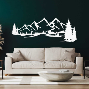 Holzbild an der Wand, das einen Berg darstellt – Natürliche Silhouette einer Bergkette 2