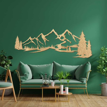 Holzwandbild Wald und Berge