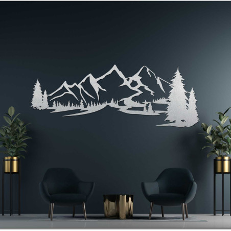 Holzwandbild Wald und Berge