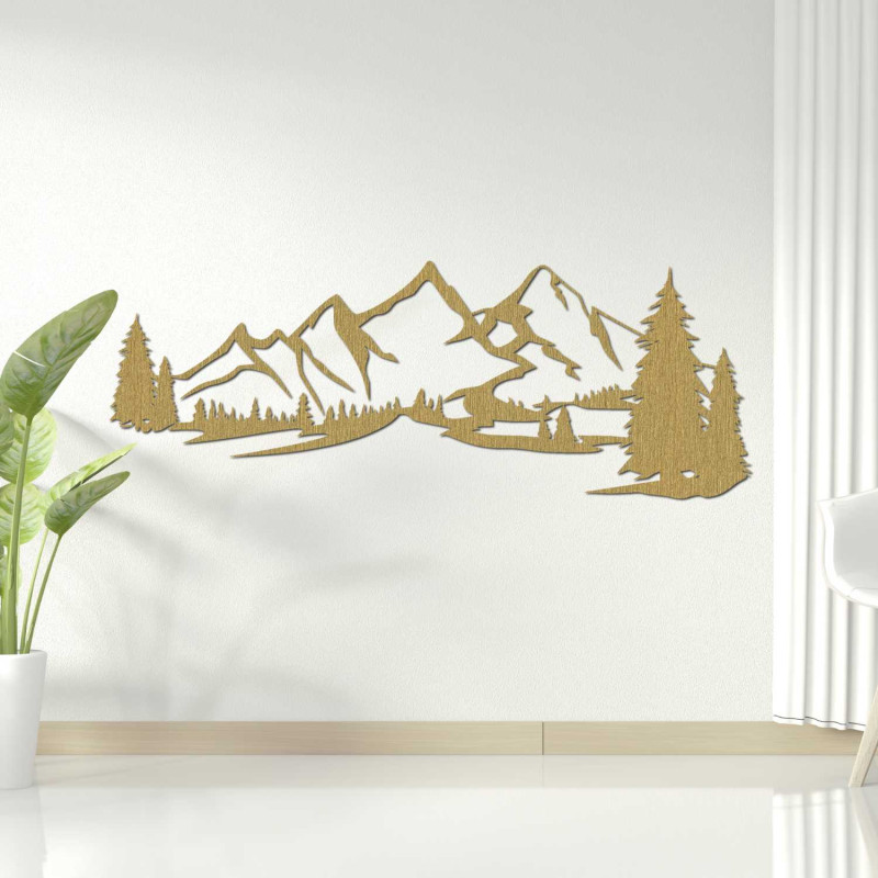 Holzbild für die Wand – Wald und Berge – REHORA