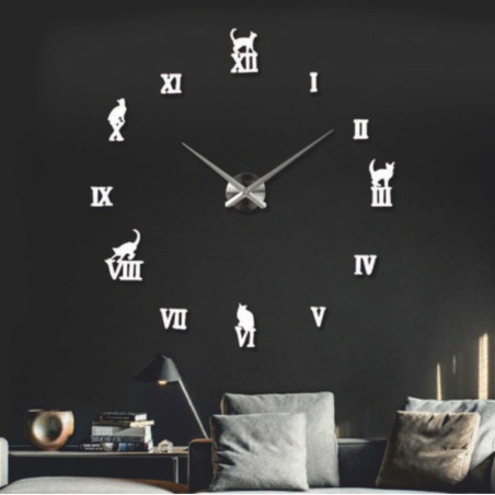 Selbstklebende römische Uhr mit Katzenmotiv in Silber und Gold.