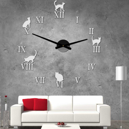 Selbstklebende römische Uhr mit Katzenmotiv in Silber und Gold.