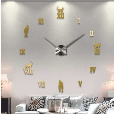 Selbstklebende römische Uhr mit Katzenmotiv in Silber und Gold.