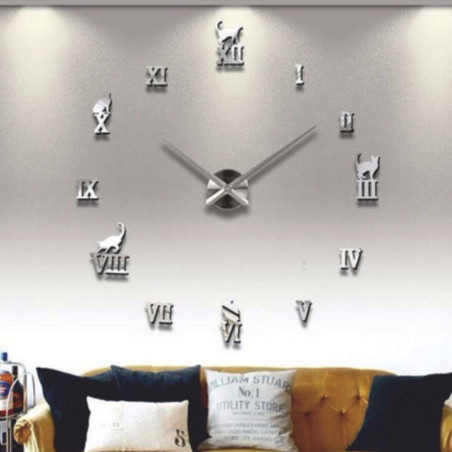Selbstklebende römische Uhr mit Katzenmotiv in Silber und Gold.