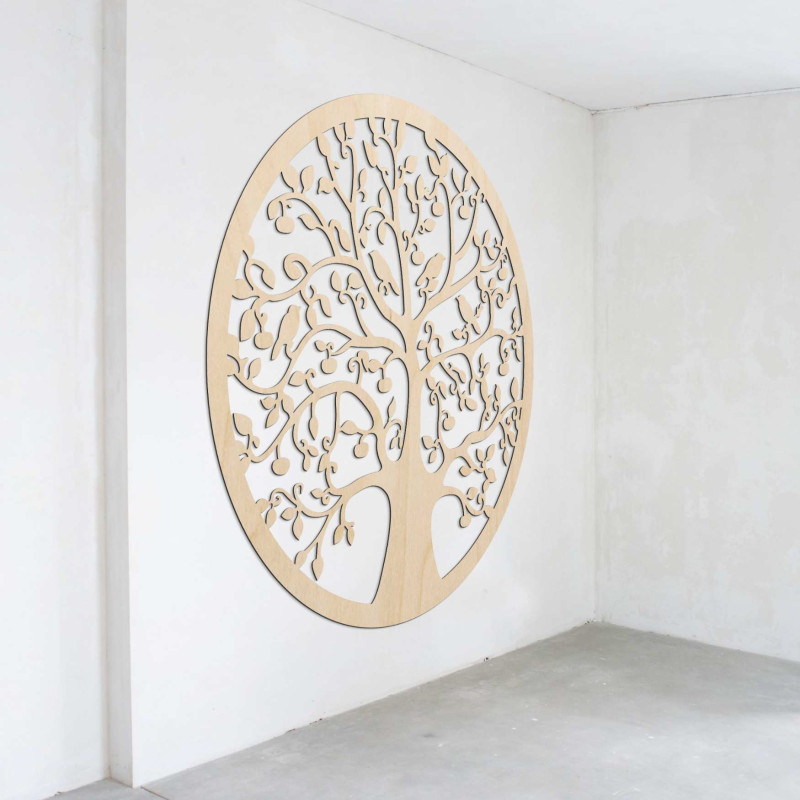 Luxuriöser, dreidimensionaler Lebensbaum aus Holz mit Vögeln in einem modernen Interieur.