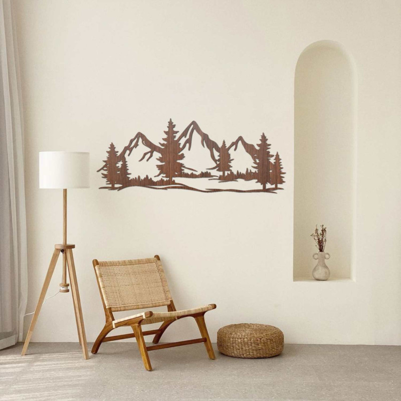 Moderne Holzsilhouette einer Berglandschaft
