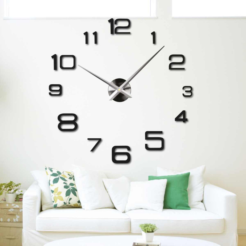 Moderne DIY-Wanduhr zum Aufkleben – Schwarze Ziffern