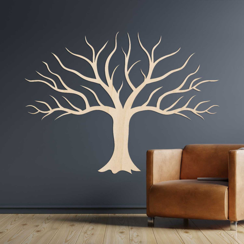 Ein moderner Holzbaum an der Wand schafft eine harmonische und gemütliche Atmosphäre in Ihrem Zuhause.