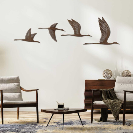Moderne Wanddekoration aus Holz mit fliegenden Vögeln für das Wohnzimmer