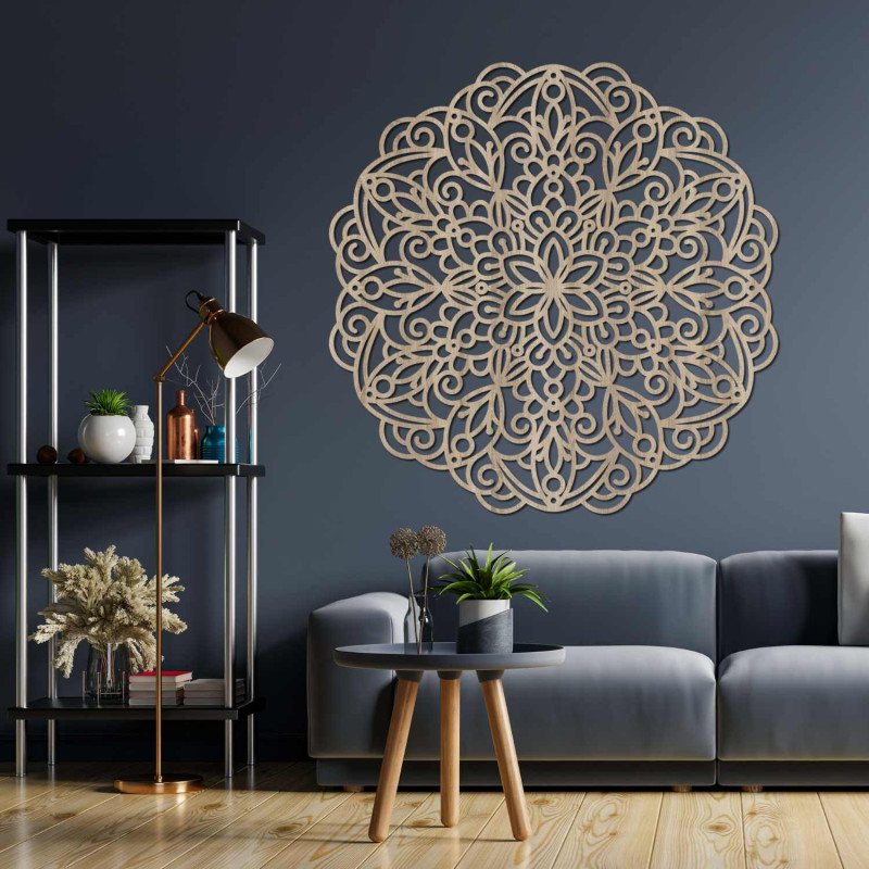 Ein modernes Mandala aus Holz schafft eine gemütliche und harmonische Atmosphäre in Ihrem Zuhause.