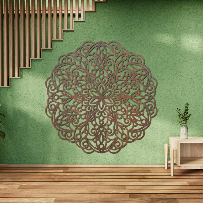 Ein modernes Mandala aus Holz schafft eine gemütliche und harmonische Atmosphäre in Ihrem Zuhause.