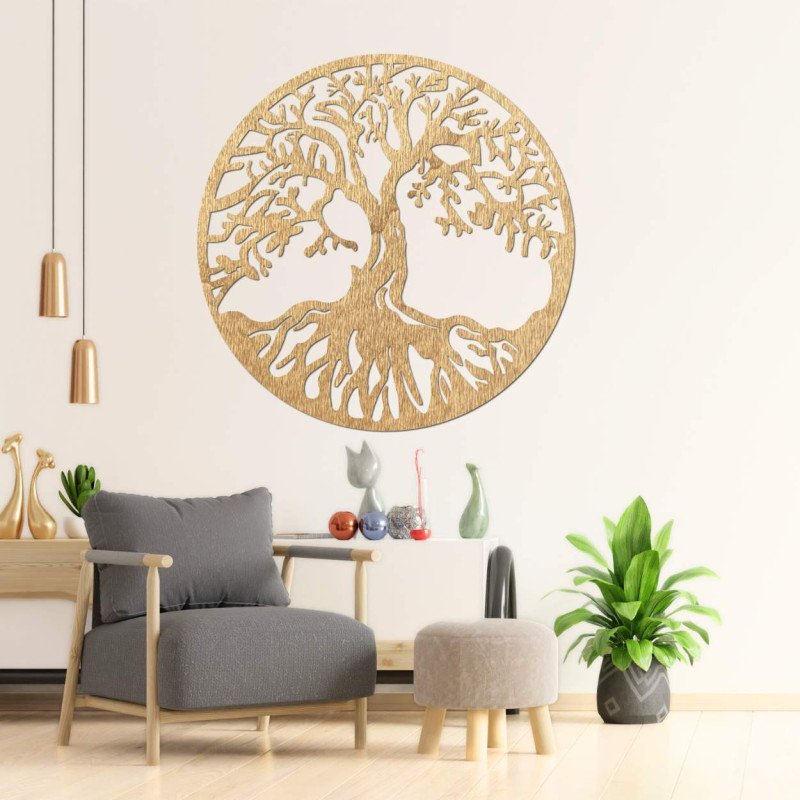 Modernes Holzbild des Lebensbaums für ein harmonisches Interieur