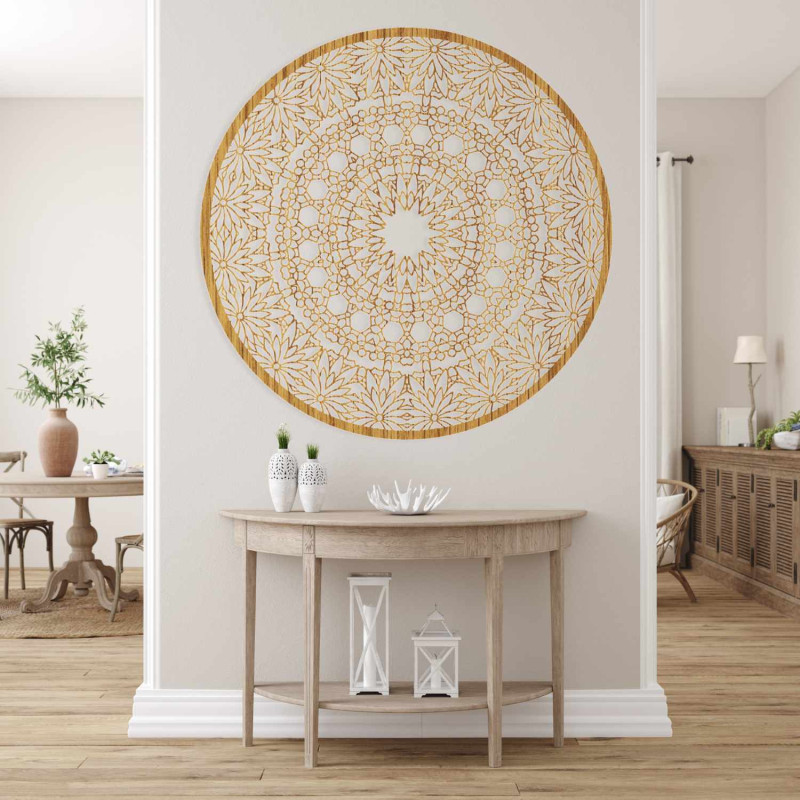 Modernes rundes Mandala-Gemälde aus Holz für das Wohnzimmer
