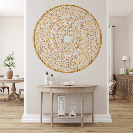 Modernes rundes Mandala-Gemälde aus Holz für das Wohnzimmer