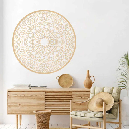 Modernes rundes Mandala-Gemälde aus Holz für das Wohnzimmer