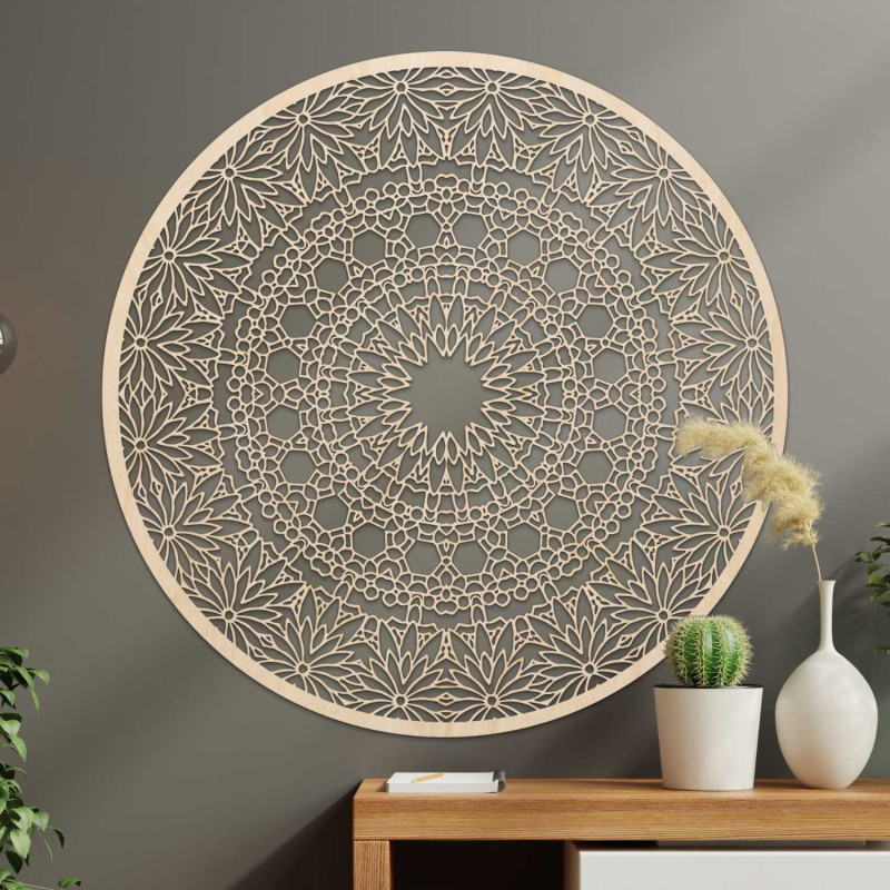 Designer-Mandala an der Wand mit einem präzisen geometrischen Muster