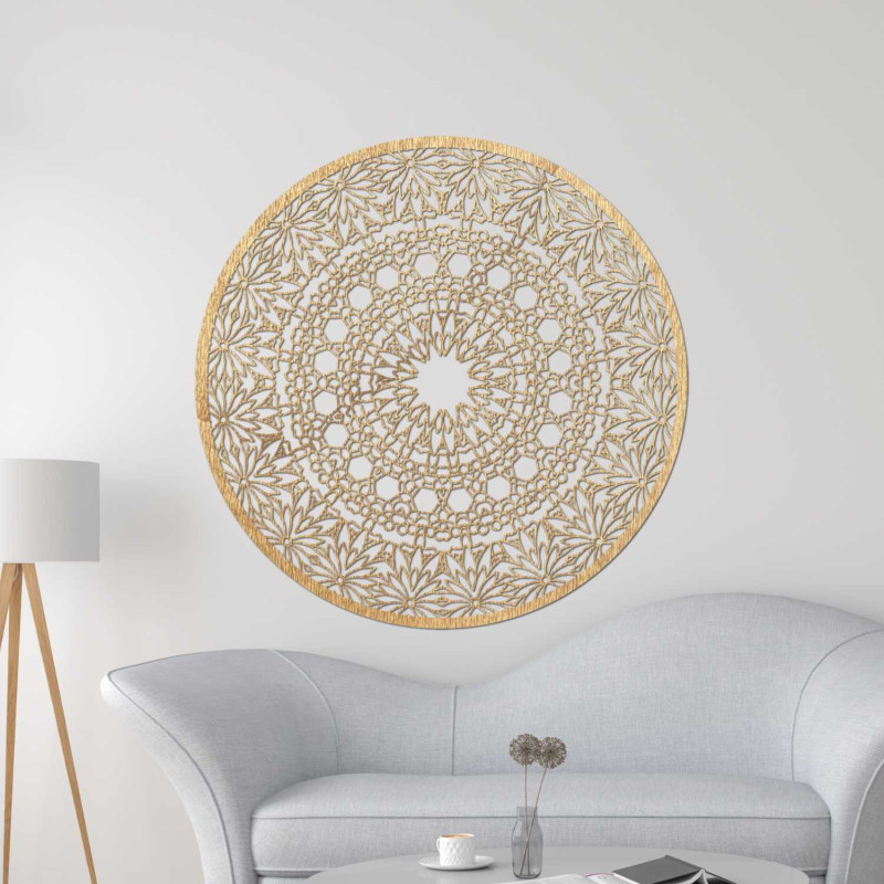 Moderne Mandala-Wanddekoration aus Naturholz