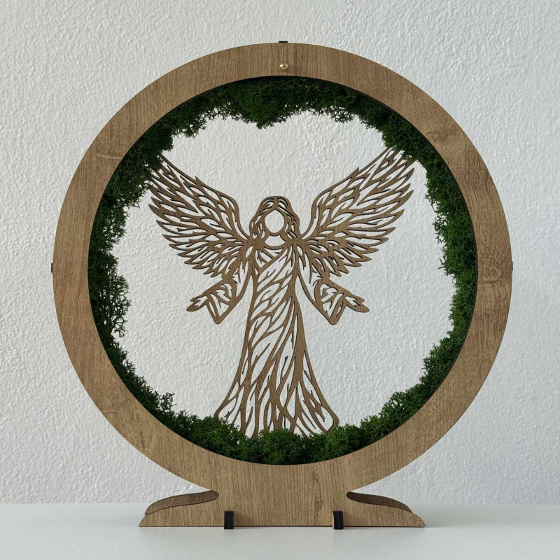 Luxuriöse LED-Lampe „Engel des Schutzes“ aus Holz und stabilisiertem Moos