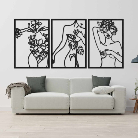 Elegante Wanddekoration mit weiblichen Silhouetten und Blumen