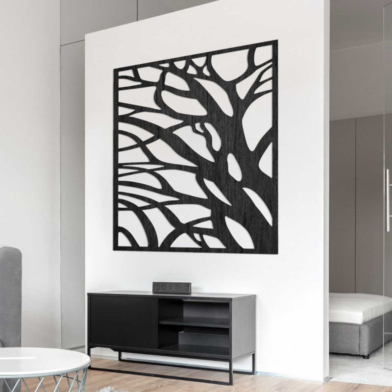 Modernes Holzbild mit abstraktem Baummotiv für ein stilvolles Interieur.