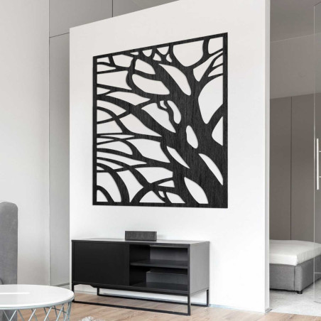 Modernes Holzbild mit abstraktem Baummotiv für ein stilvolles Interieur.