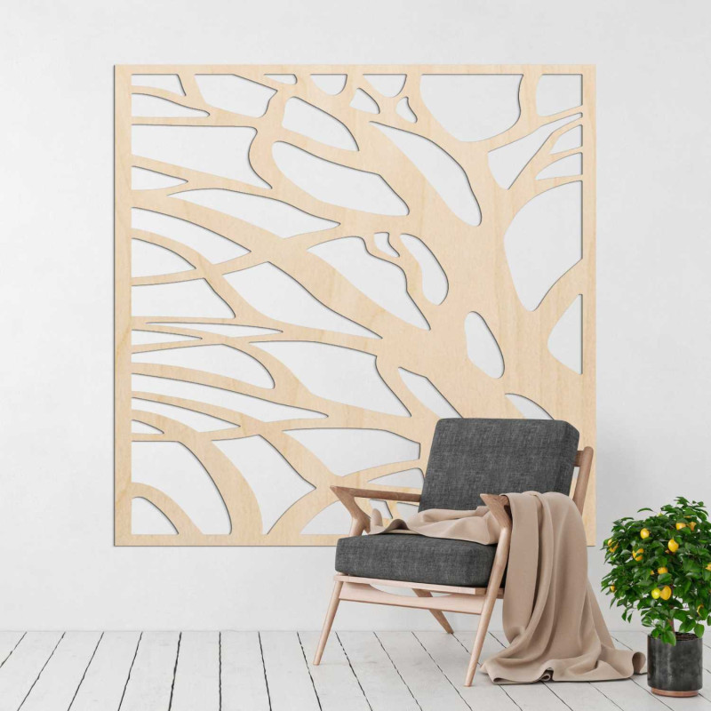 Modernes Holzbild mit abstraktem Baummotiv für ein stilvolles Interieur.