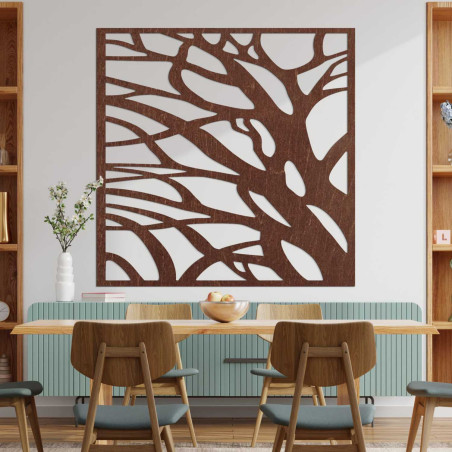 Modernes Holzbild mit abstraktem Baummotiv für ein stilvolles Interieur.