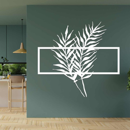 Modernes botanisches Gemälde aus Holz mit einem Motiv exotischer Blätter