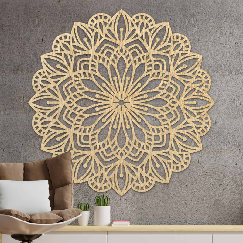 Elegante Holzmandala als Dekoration für ein modernes Interieur