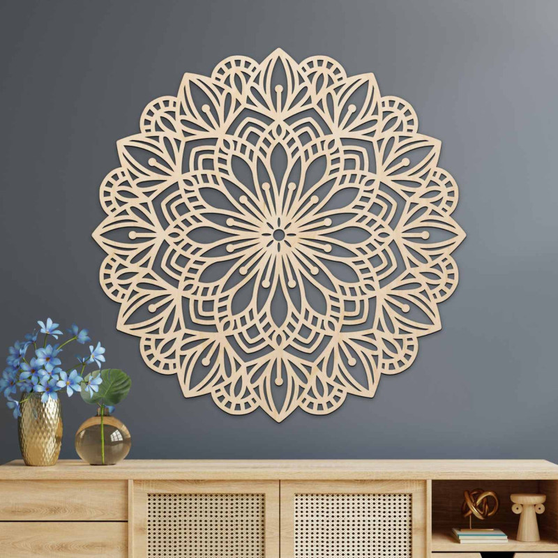 Elegante Holzmandala als Dekoration für ein modernes Interieur