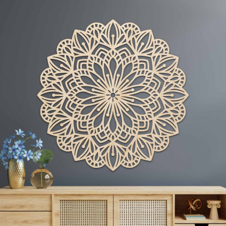 Elegante Holzmandala als Dekoration für ein modernes Interieur