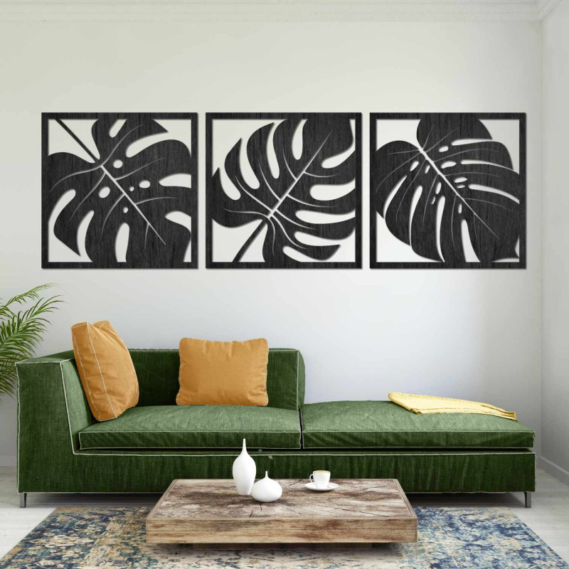 Tropische Wandkunst aus Holz mit Monstera-Blattmotiv