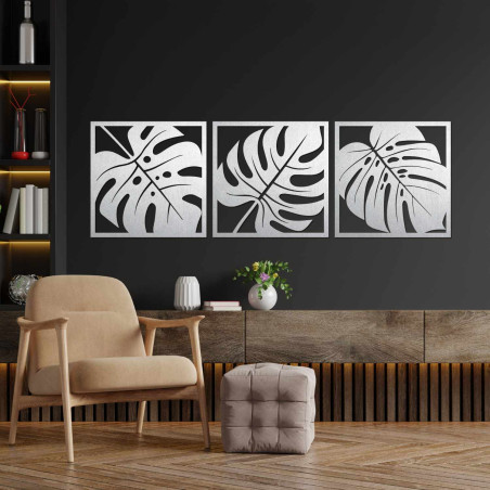 Minimalistische Holzdekoration mit botanischem Motiv tropischer Pflanzen