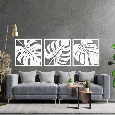 Minimalistische Holzdekoration mit botanischem Motiv tropischer Pflanzen