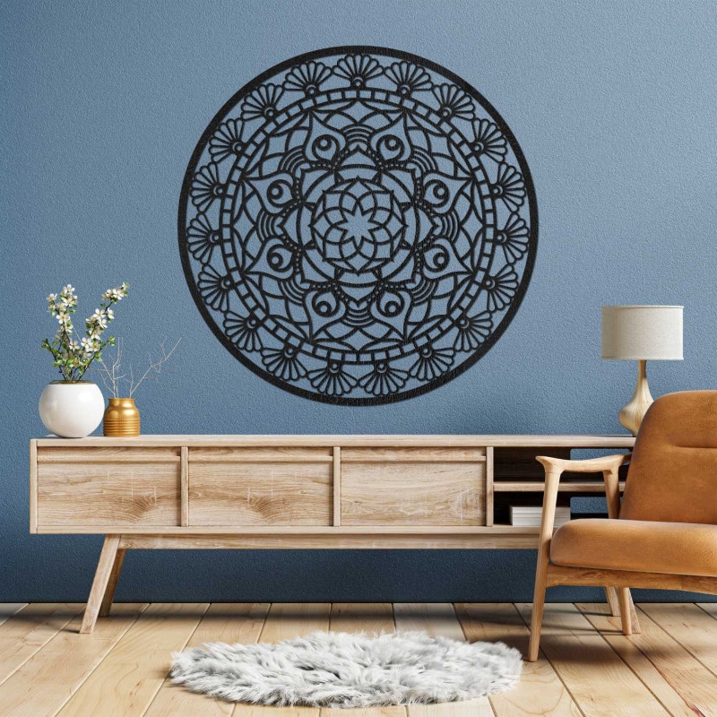 Elegante Mandala-Wandverkleidung aus Holz mit detailliertem Ziermuster