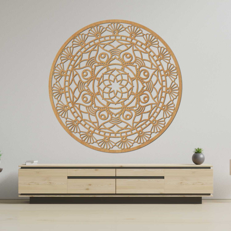 Elegante Mandala-Wandverkleidung aus Holz mit detailliertem Ziermuster