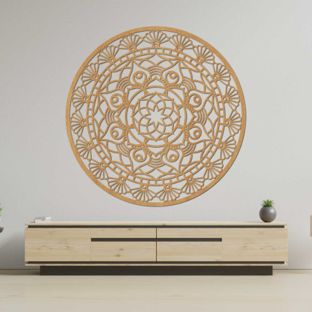 Elegante Mandala-Wandverkleidung aus Holz mit detailliertem Ziermuster