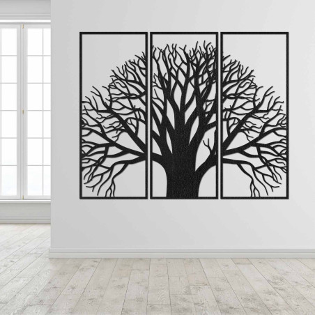 Dreiteilige Wanddekoration aus Holz mit einem Lebensbaum im modernen Stil