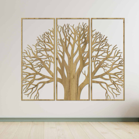 Elegantes dreiteiliges Bild eines Baumes mit verzweigter Krone an der Wand