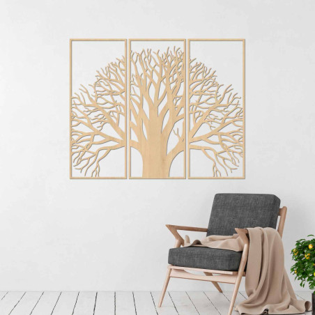 Elegantes dreiteiliges Bild eines Baumes mit verzweigter Krone an der Wand