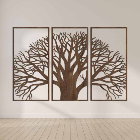 Elegantes dreiteiliges Bild eines Baumes mit verzweigter Krone an der Wand