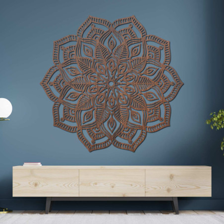 Modernes Holzmandala für die Wand, das Gleichgewicht, Schönheit und positive Energie symbolisiert